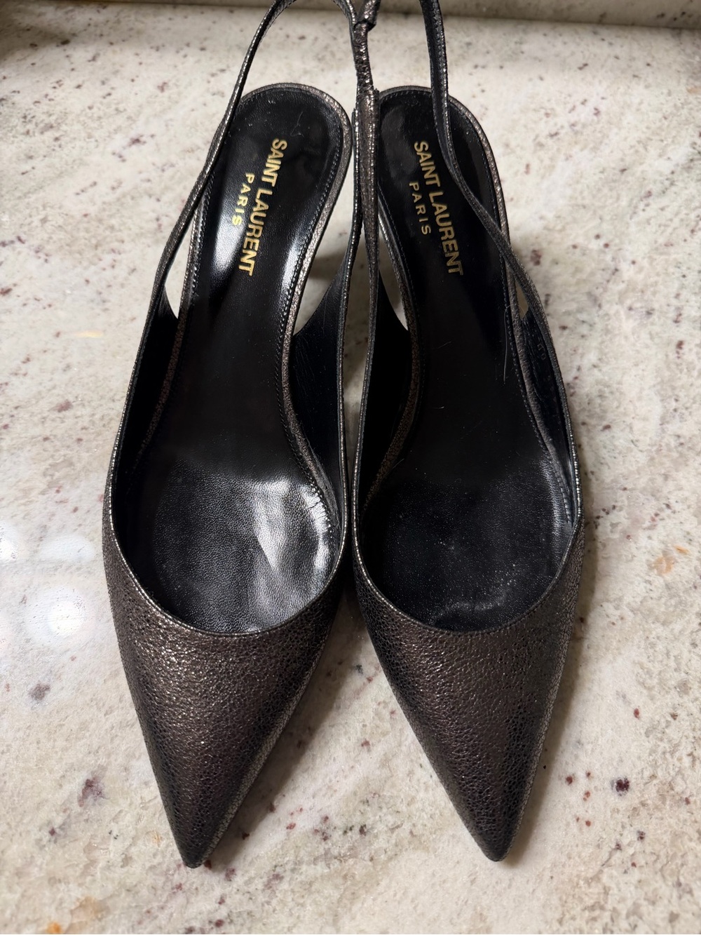 Saint Laurent Metallic Pointed Slingback Pumps EU Size 39 1/2